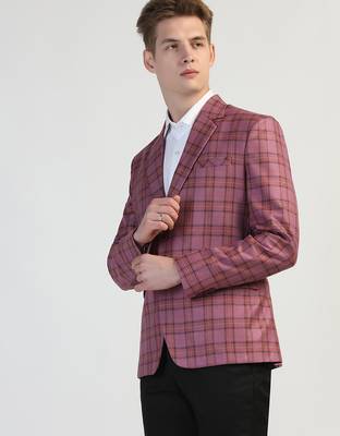 Purple checked blazer for men 2