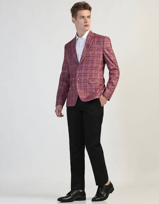 Purple checked blazer for men 5