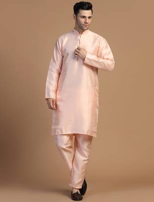 Mens peach dupion kurta set 1