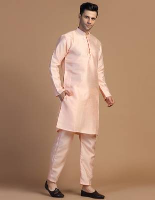 Mens peach dupion kurta set 2