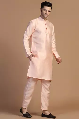 Mens peach dupion kurta set
