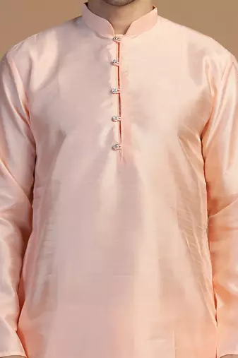 Mens peach dupion kurta set