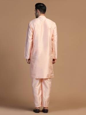 Mens peach dupion kurta set 4