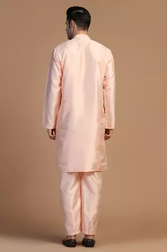 Mens peach dupion kurta set