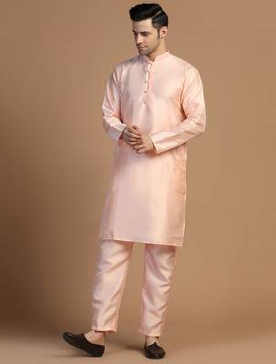 Mens peach dupion kurta set 5