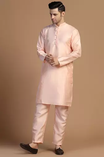 Mens peach dupion kurta set
