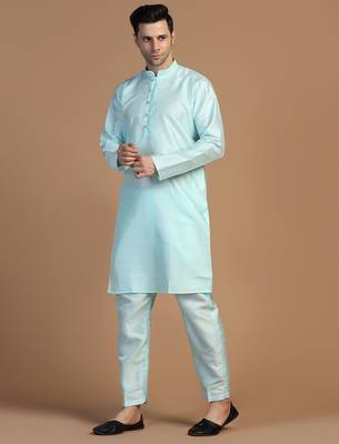 Mens blue dupion kurta set 1