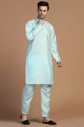 Mens blue dupion kurta set