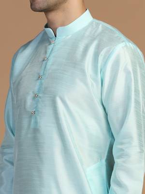 Mens blue dupion kurta set 3