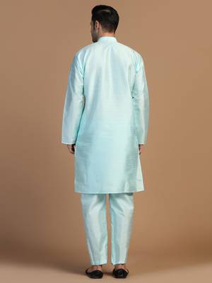 Mens blue dupion kurta set 4