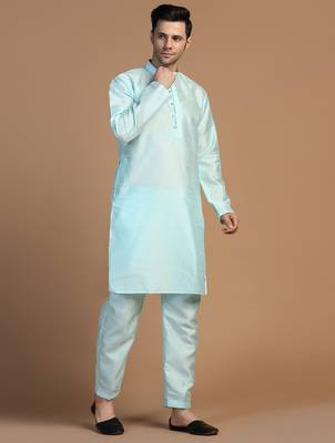 Mens blue dupion kurta set 5