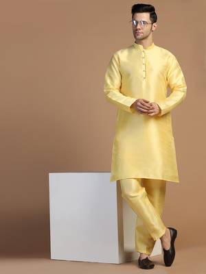 Mens yellow dupion kurta set 1