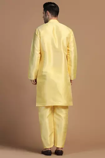Mens yellow dupion kurta set