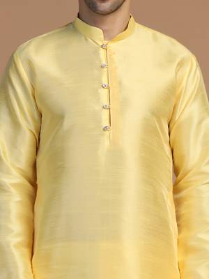 Mens yellow dupion kurta set 3