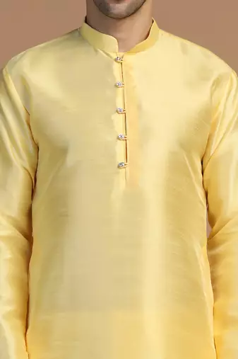 Mens yellow dupion kurta set