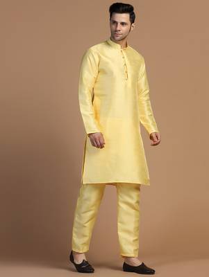 Mens yellow dupion kurta set 4