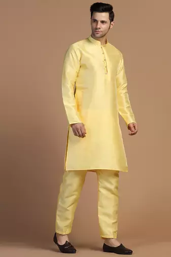 Mens yellow dupion kurta set