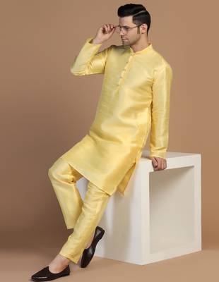 Mens yellow dupion kurta set 5