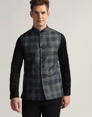 Blue tweed nehru jacket for men 1
