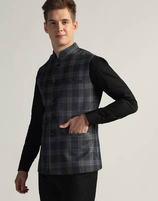 Blue tweed nehru jacket for men 2
