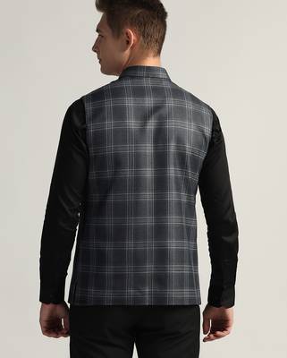 Blue tweed nehru jacket for men 3
