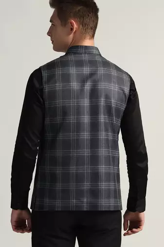 Blue tweed nehru jacket for men