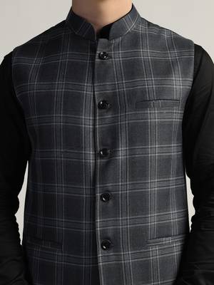 Blue tweed nehru jacket for men 4