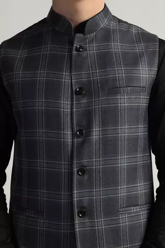 Blue tweed nehru jacket for men