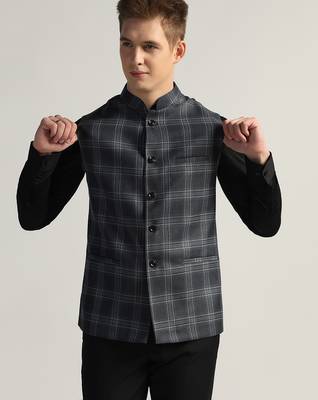 Blue tweed nehru jacket for men 5