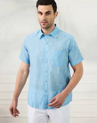 Men's dark blue linen shirt 1