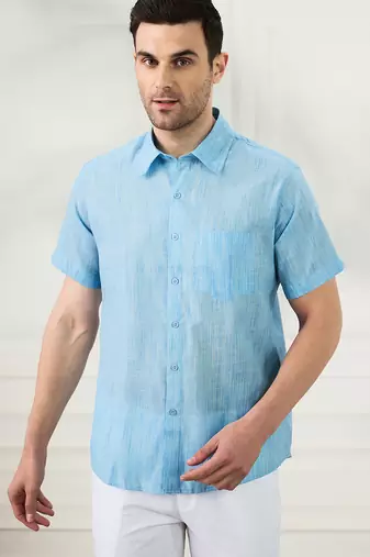 Men's dark blue linen shirt