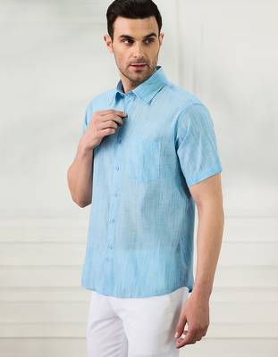 Men's dark blue linen shirt 2
