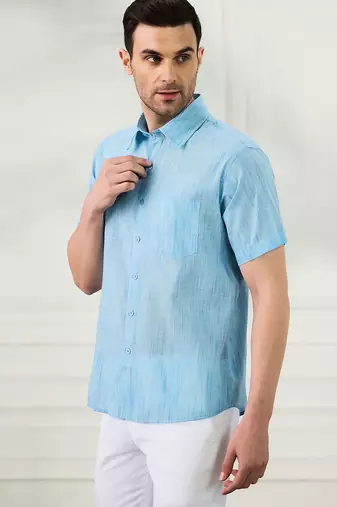 Men's dark blue linen shirt