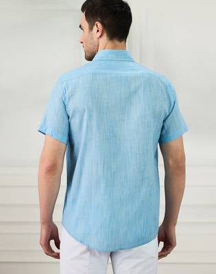 Men's dark blue linen shirt 3