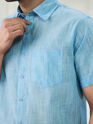 Men's dark blue linen shirt 4