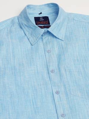 Men's dark blue linen shirt 5