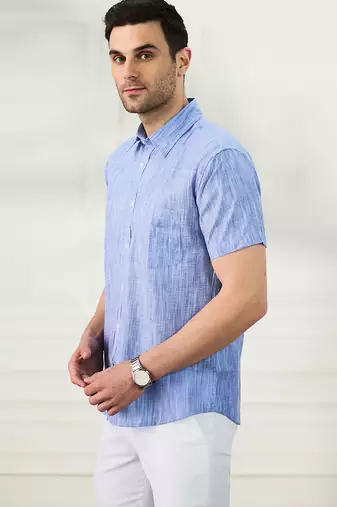 Men's blue linen shirt