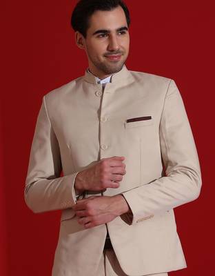 Men beige bandgala blazer 1
