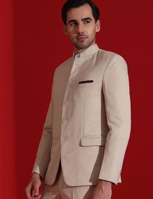 Men beige bandgala blazer 2