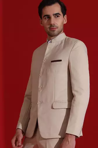 Men beige bandgala blazer