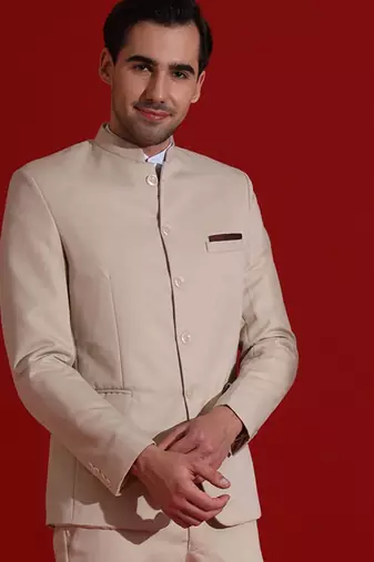 Men beige bandgala blazer