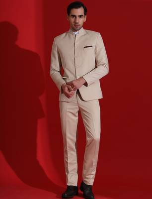 Beige men bandgala blazer and trouser suit set 1