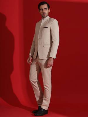 Beige men bandgala blazer and trouser suit set 2