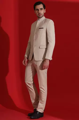 Beige men bandgala blazer and trouser suit set