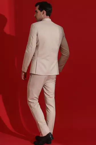 Beige men bandgala blazer and trouser suit set