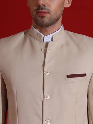 Beige men bandgala blazer and trouser suit set 4