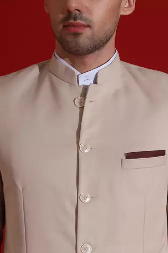 Beige men bandgala blazer and trouser suit set
