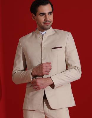Beige men bandgala blazer and trouser suit set 5