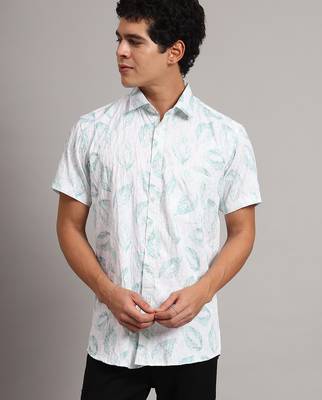 Mens green printed half shirt 1