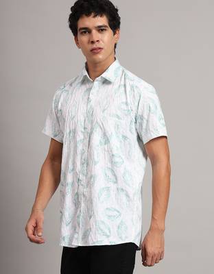Mens green printed half shirt 2